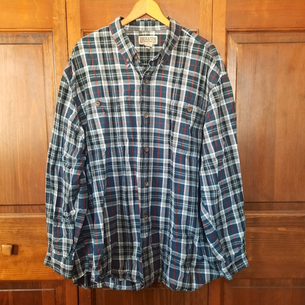 Duluth Trading Co Free Swingin' Flannel Relaxed Fit Plaid Button Down Shirt 2XL
